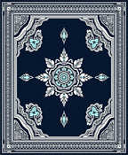 Navy Blue White Cyan Floral Medallion Rug