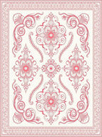 Coral Floral Scrollwork Frame Rug