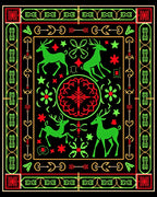 Vibrant Green Deer Garden Medallion Rug