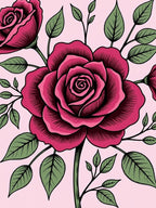 Deep Pink Roses with Green Leaves Rug