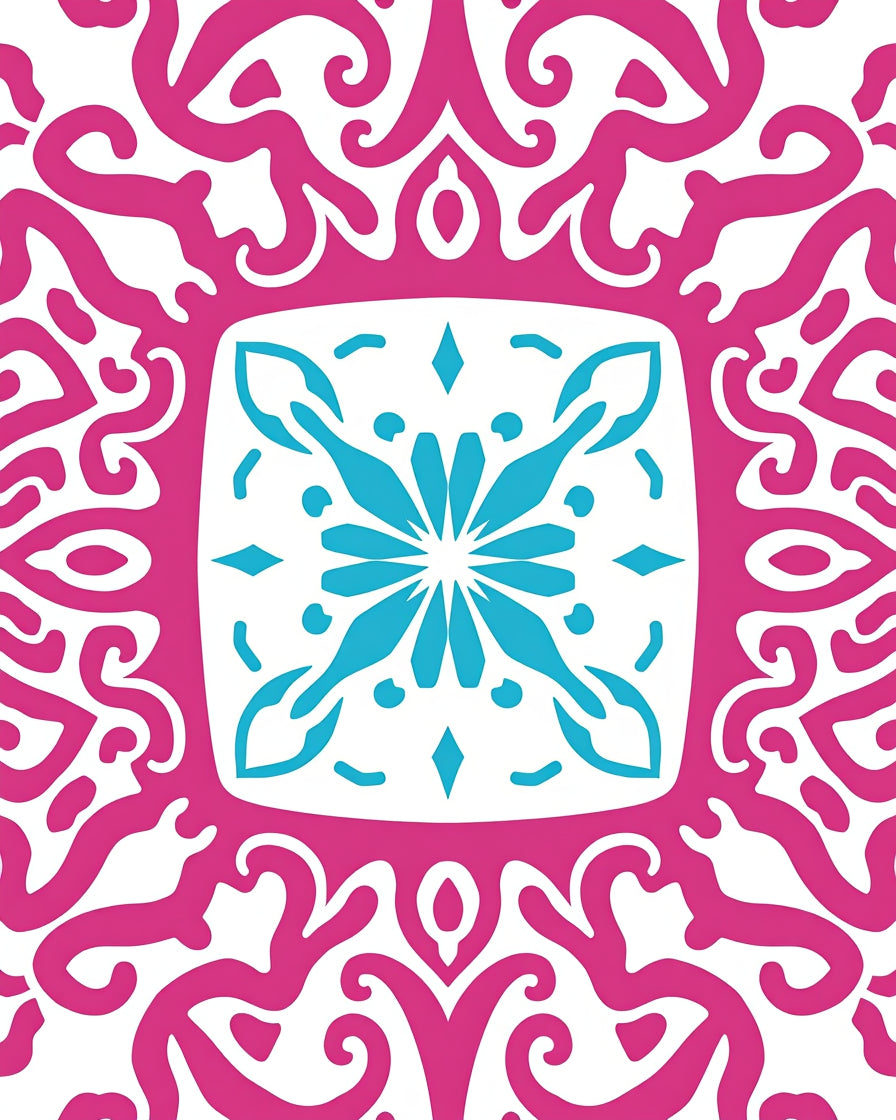 Bold Pink Teal Floral Medallion Rug