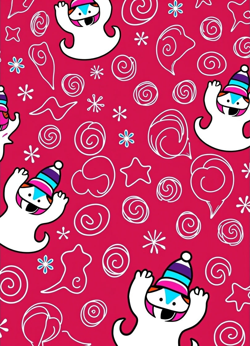 Fun Pink Snowman Whimsical Swirls Rug