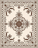 Rich Brown Ornate Medallion Scrolling Vine Rug