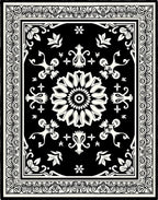 Black White Floral Medallion Garden Rug