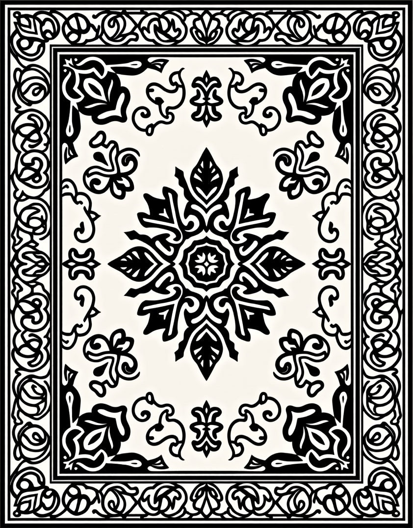 Black Cream Classical Ornate Medallion Rug