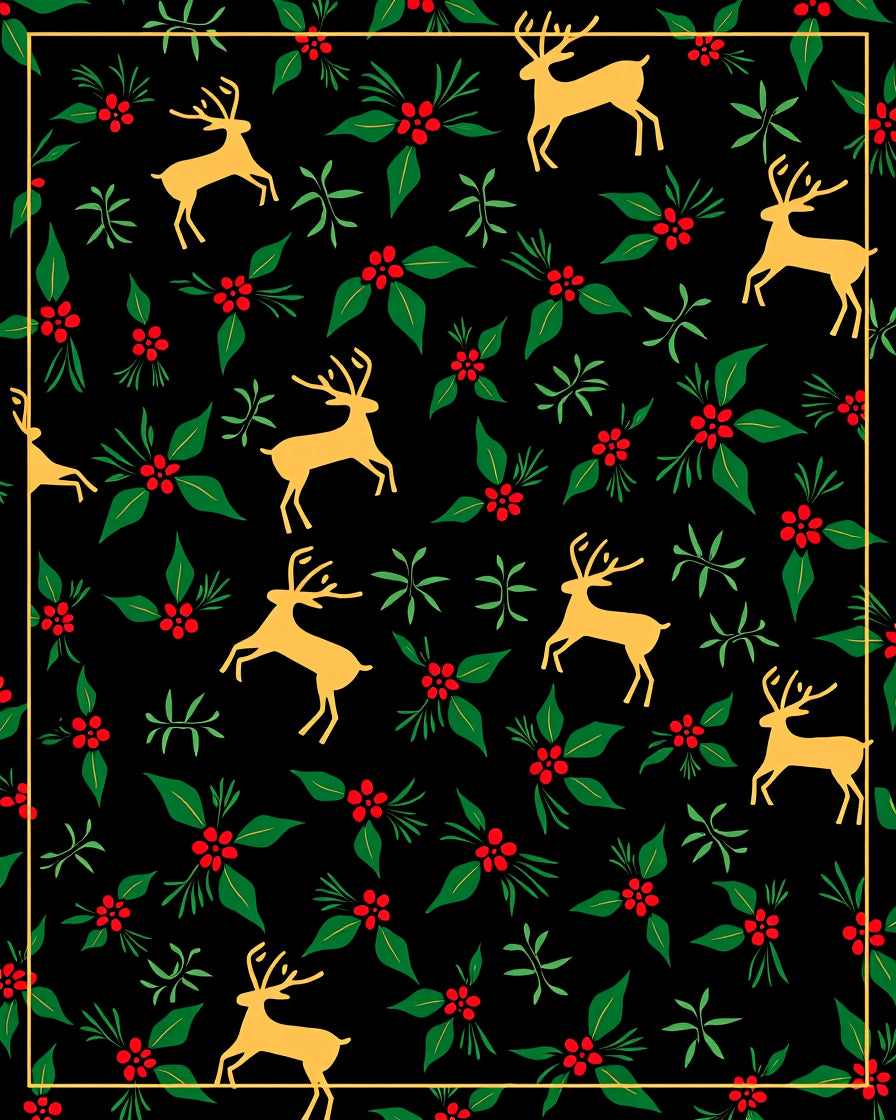 Golden Reindeer Holly Berry Garland Rug