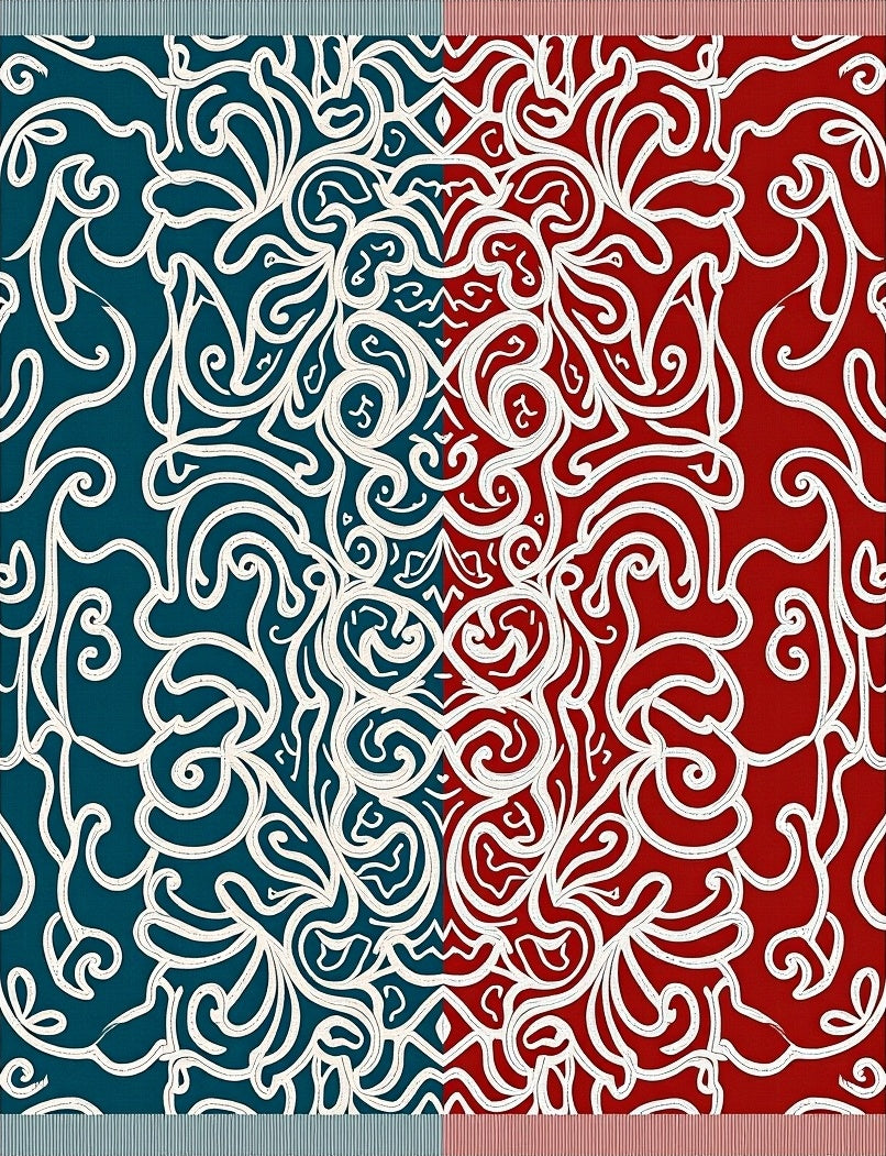 Crimson Teal Scrolls Medallion Rug