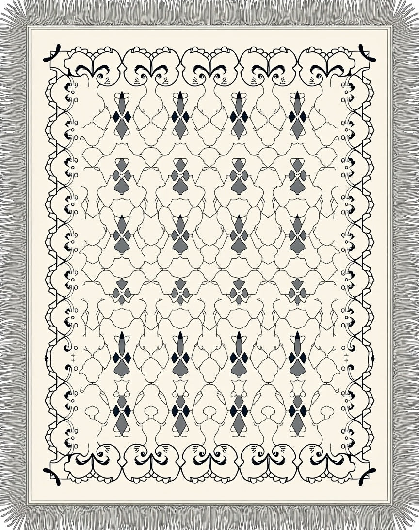 Cream Lace Symmetry Intricate Rug