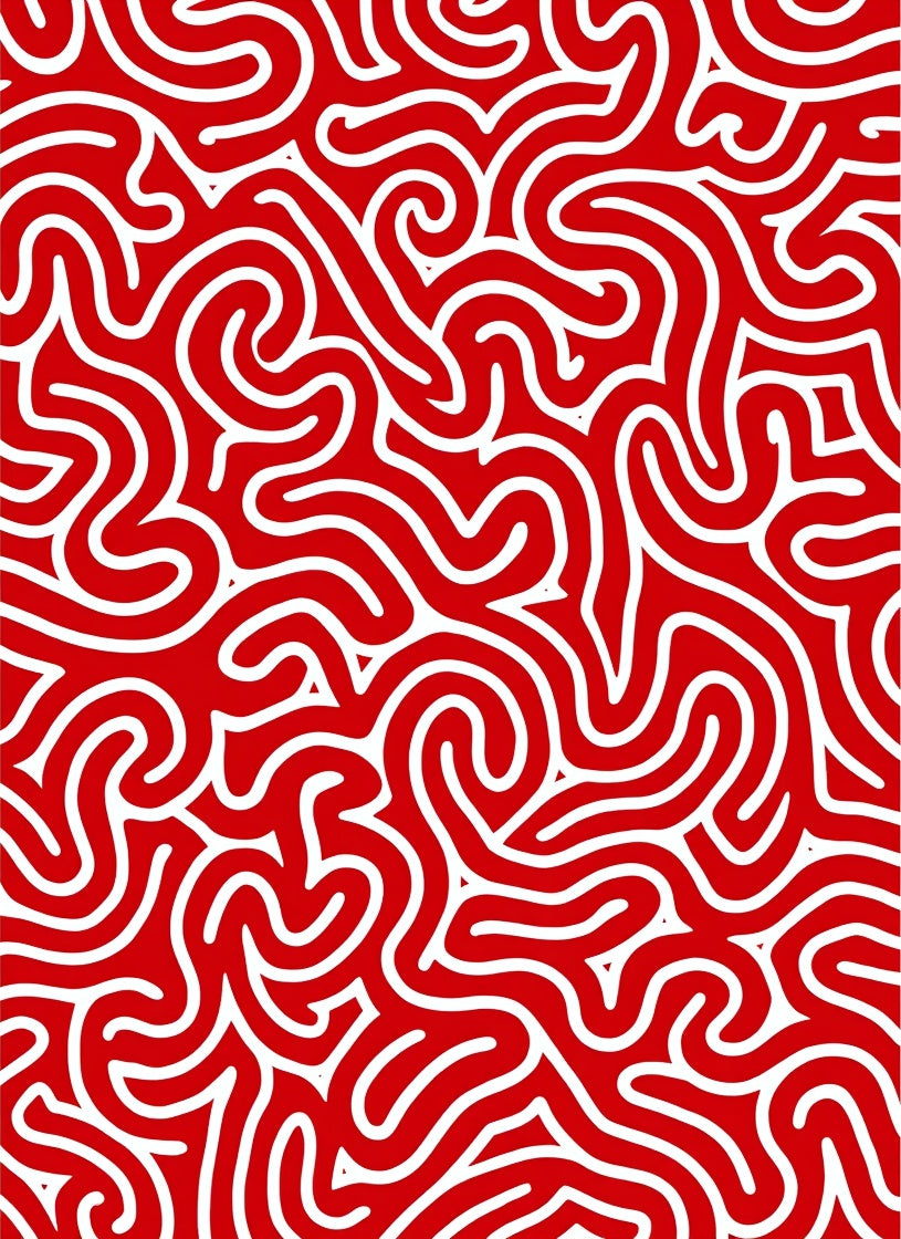 Bold Red White Abstract Swirl Rug
