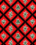 Red Black Leaf Medallion Rug
