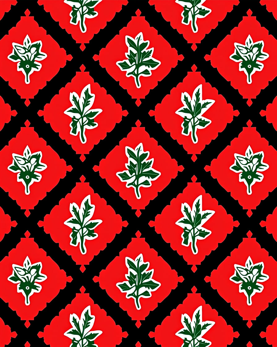 Red Black Leaf Medallion Rug