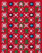Festive Red Green Figures Medallion Rug