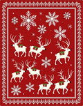 Red White Reindeer Snowflake Medallion Rug