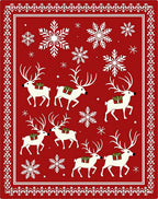 Red White Reindeer Snowflake Medallion Rug