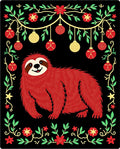 Whimsical Red Sloth Christmas Ornaments Rug