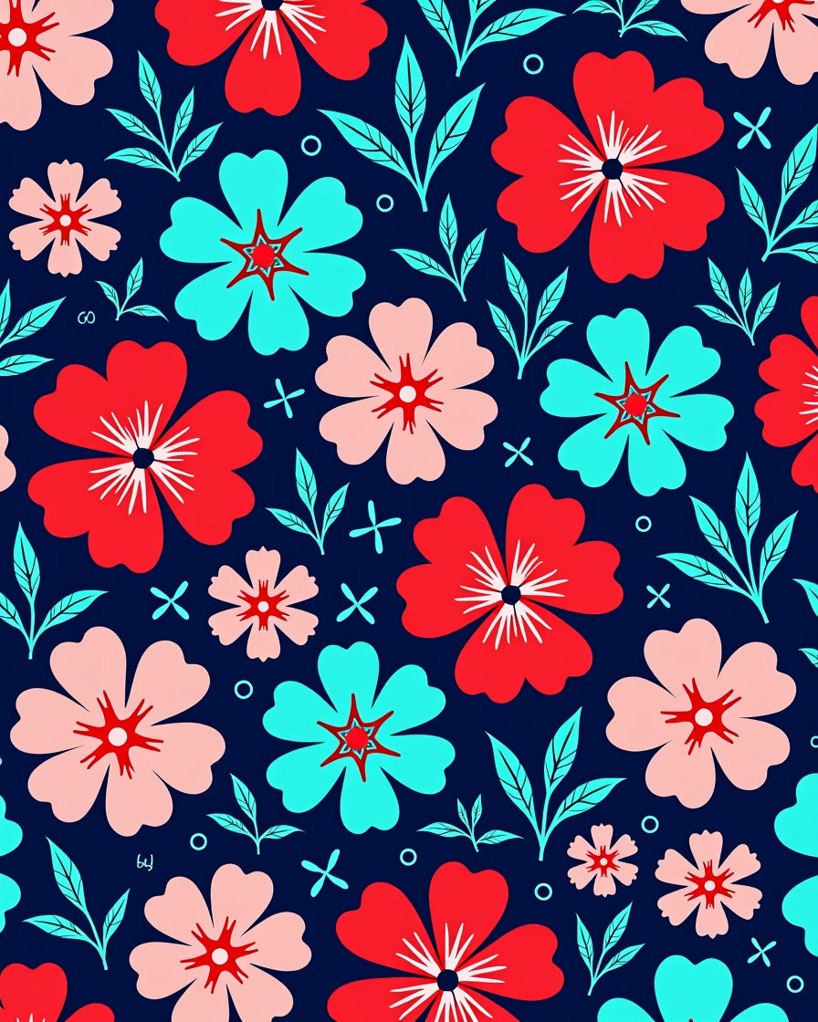 Bold Red Teal Floral Garden Rug