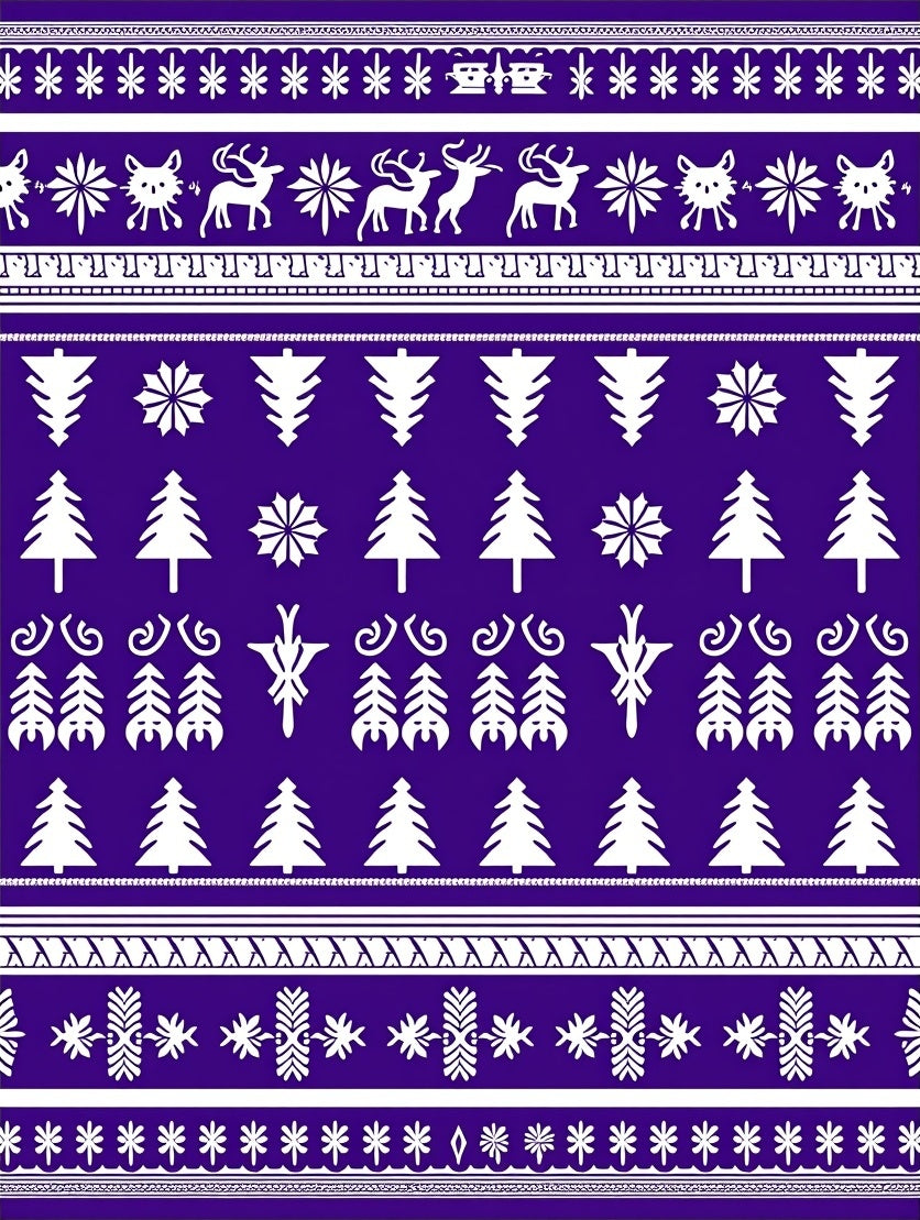 Deep Purple White Reindeer Christmas Trees Rug