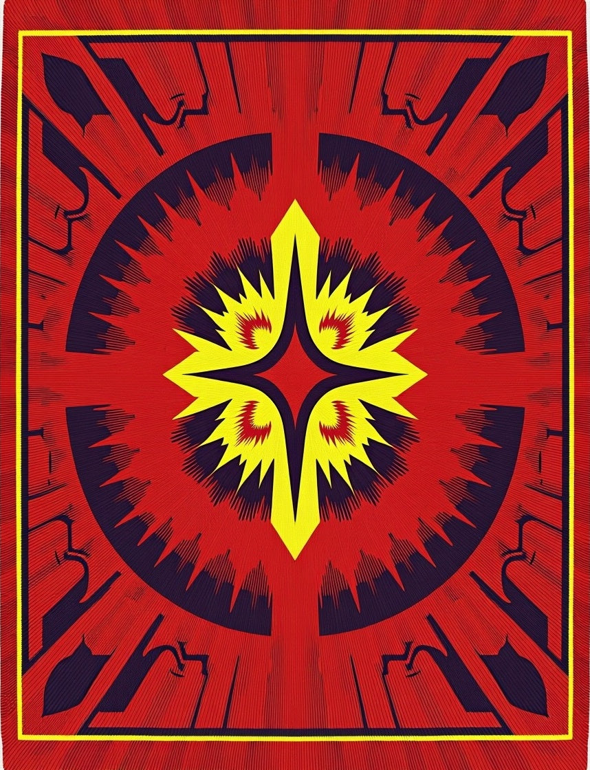 Red Yellow Burst Radial Rug