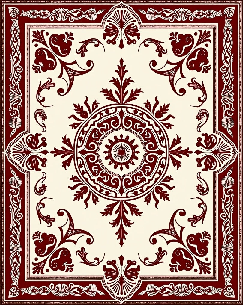 Classic Burgundy Medallion Floral Scroll Rug