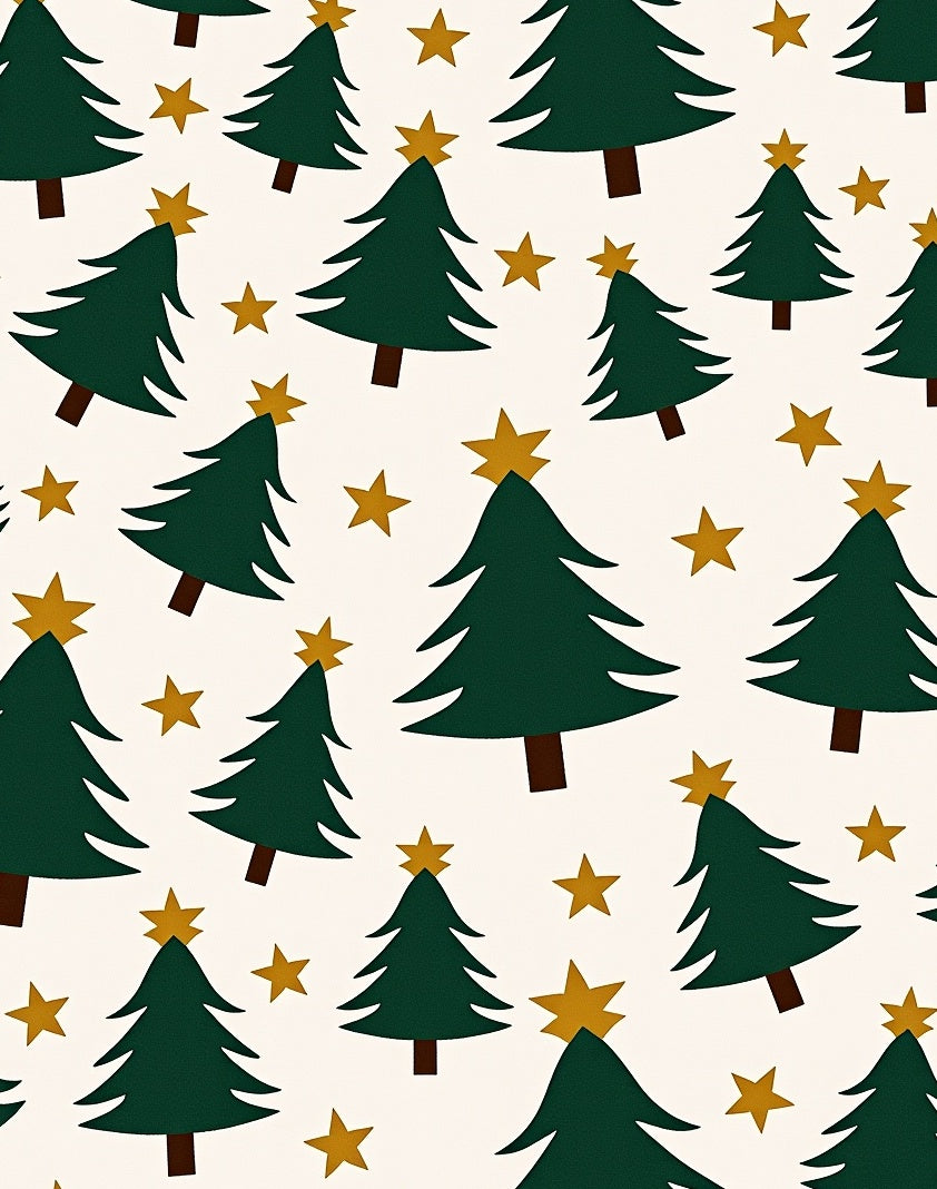Green Christmas Trees Golden Stars Rug