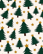 Green Christmas Trees Golden Stars Rug
