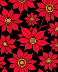 Vibrant Red Floral Black Background Rug