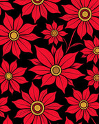 Vibrant Red Floral Black Background Rug