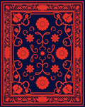 Coral Floral Scroll Navy Romance Rug