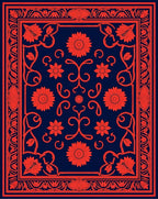Coral Floral Scroll Navy Romance Rug