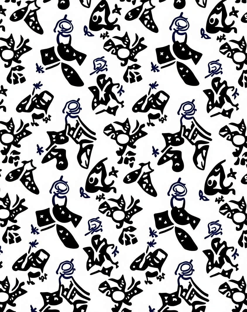 Abstract Ink Bird And Flower Rug