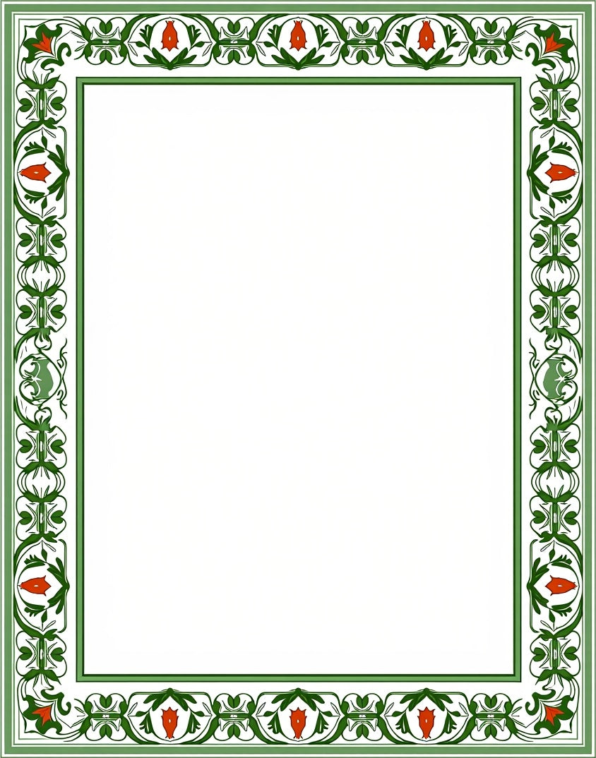 Green Floral Border with Red Accents Rug