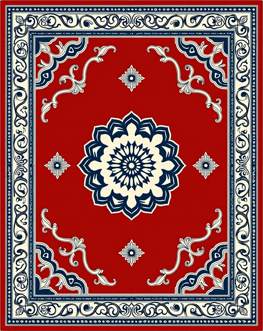 Crimson Medallion Corner Scroll Rug