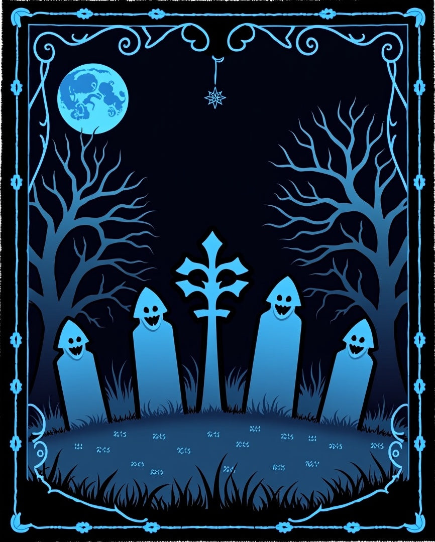 Eerie Blue Graveyard Moonlit Night Rug