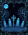 Eerie Blue Graveyard Moonlit Night Rug