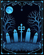 Eerie Blue Graveyard Moonlit Night Rug