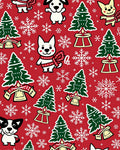 Festive Red Christmas Dogs Snowflakes Trees Rug