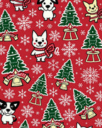 Festive Red Christmas Dogs Snowflakes Trees Rug