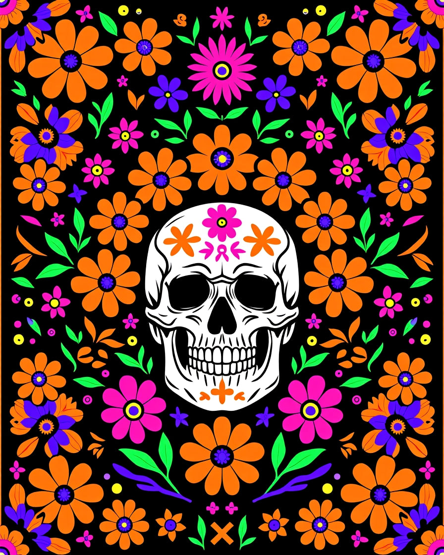 Vibrant Skull Floral Celebration Rug