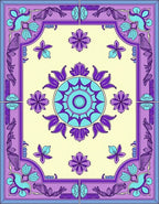 Purple Teal Floral Medallion Border Rug