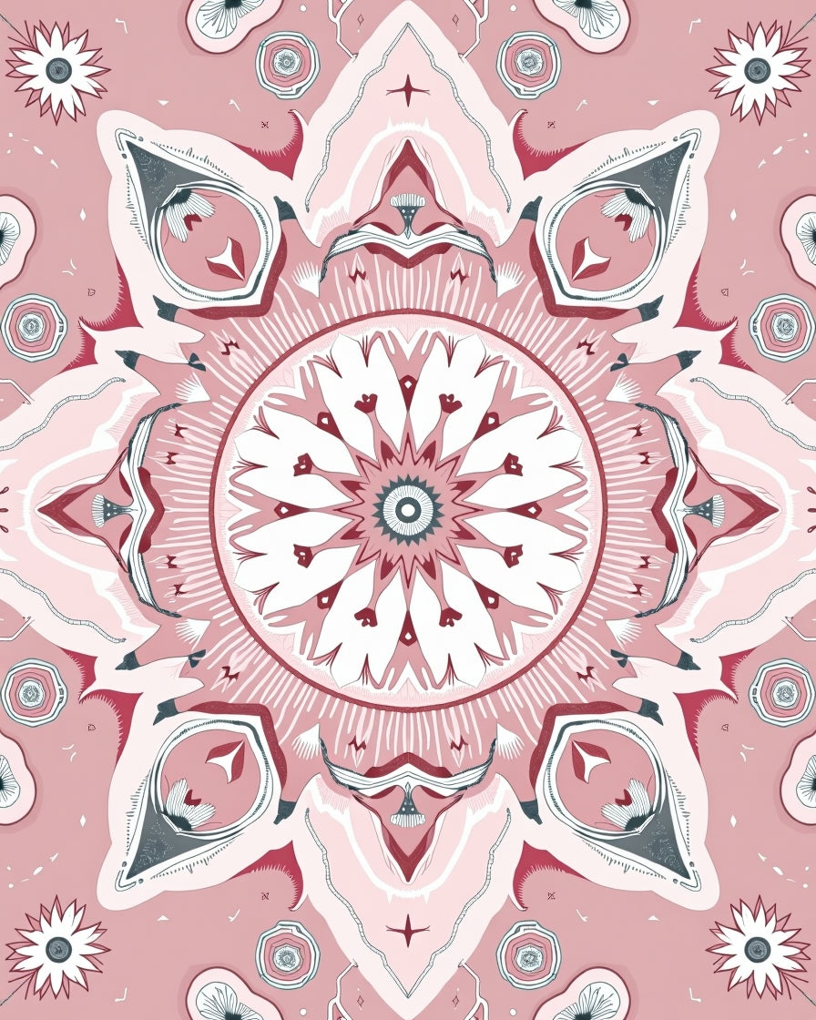 Rose Pink Mandala Starburst Rug