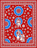 Crimson Red Blue Floral Whimsical Figures Rug