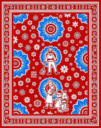 Crimson Red Blue Floral Whimsical Figures Rug