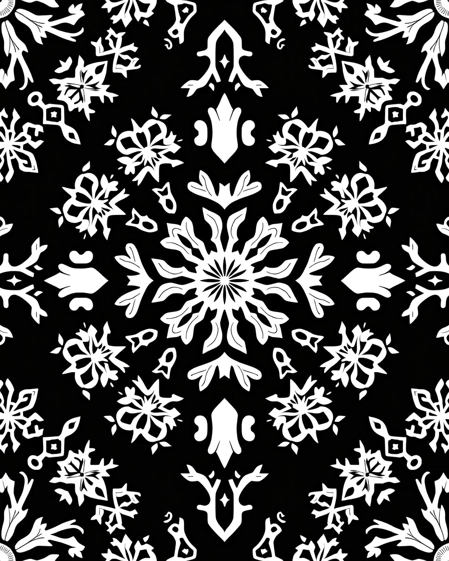 Monochromatic White Snowflake Abstraction Rug