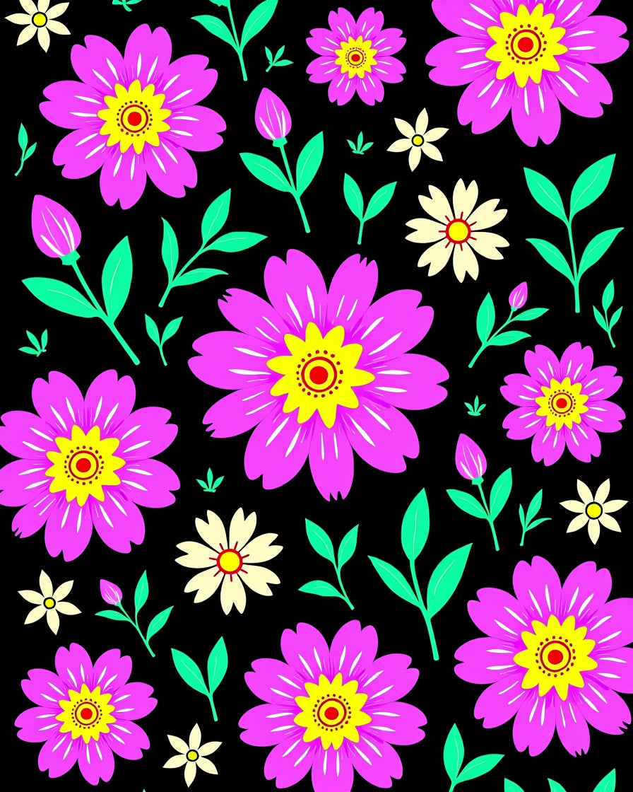 Vibrant Pink Yellow Flower Garden Rug