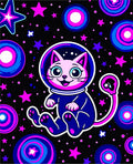 Cosmic Cat Astronaut Pink Blue Stars Rug