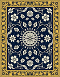 Navy Floral Medallion Border Rug