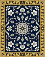 Navy Floral Medallion Border Rug