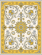Golden Yellow Floral Scrollwork Rug