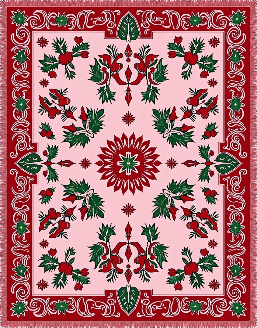 Victorian Red Green Floral Medallion Rug