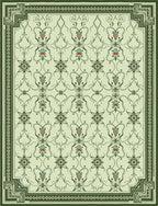 Pale Green Floral Medallion Border Rug